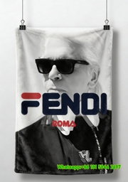 Fendi Roma Karl Lagerfeld Portrait Flannel Sofa Throw Blanket IMG_9419